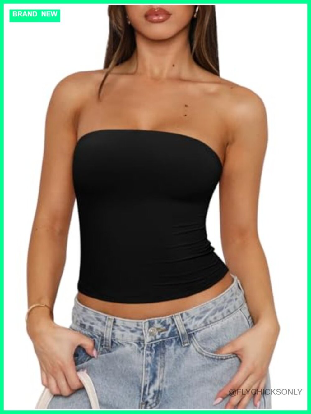 REORIA Strapless Tube Top Double Lined Non-Slip Y2K Crop Tank Top